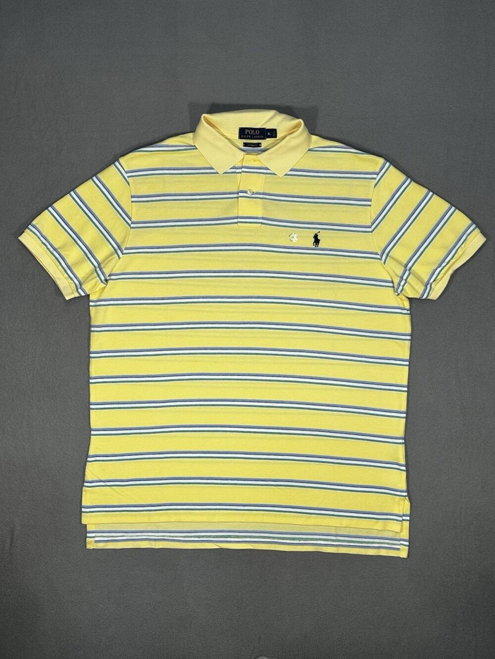 NWOT Polo Ralph Lauren Polo Shirt Men’s XL Yellow Blue Striped 100% Cotton